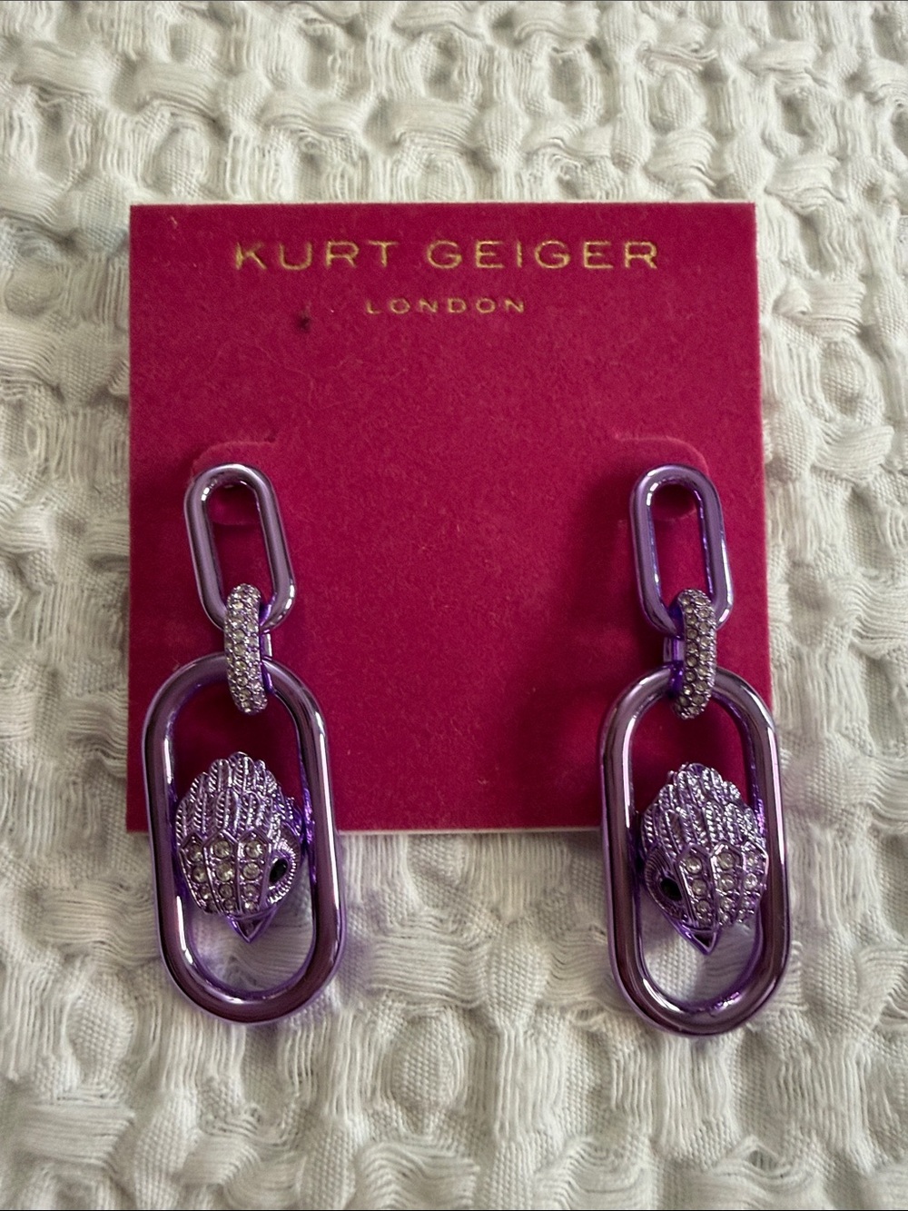 S Kurt Geiger Purple Linked Pavé Drop Earrings / Retail $88 New!